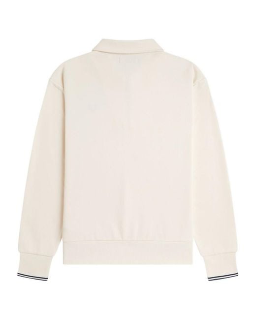 Fred Perry White Half Zip Collared Sweatshirt for men