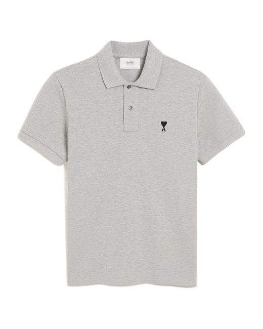 AMI Gray Ami De Coeur-Embroidered Polo Shirt for men