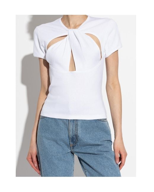 Coperni White Twist-Detail Short-Sleeve Top