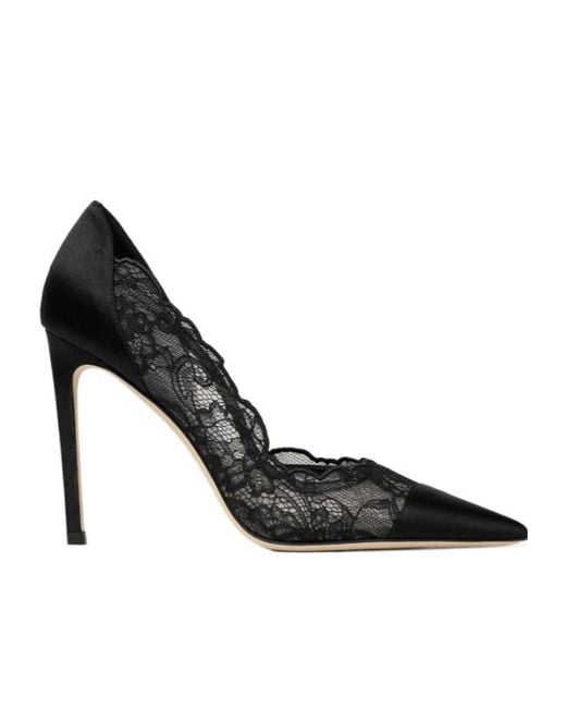 Jimmy Choo Black Brigitte 100 Lace And Satin Pumps