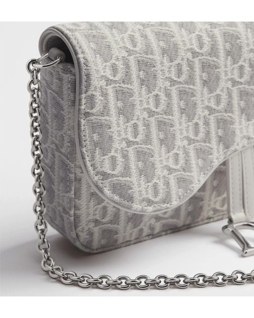 Dior Gray Medium Saddle Pouch With Chain
