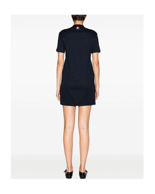 Thom Browne Black Checked Jacquard Short-Sleeved Polo Mini Dress