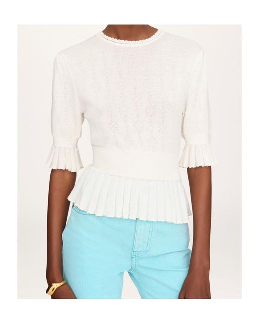 Chloé White Chloé Cropped Ruffled Knit Jumper