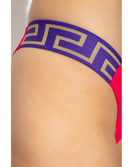 Versace Pink Greca-Pattern Printed Thong Bikini Bottoms
