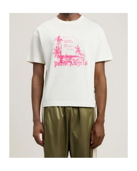 Palm Angels White Graphic Printed Crewneck T-Shirt for men