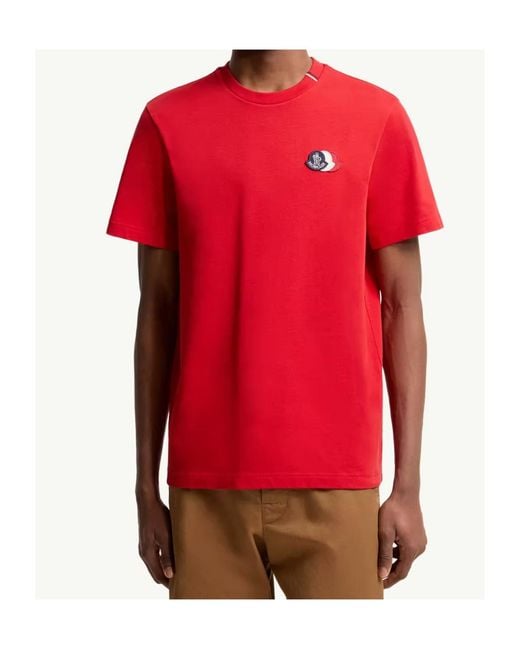 Moncler Red Logo Patch Crewneck T-Shirt for men