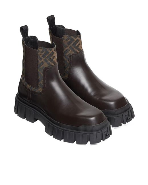 Fendi Brown Force Panelled Chelsea Boots for men