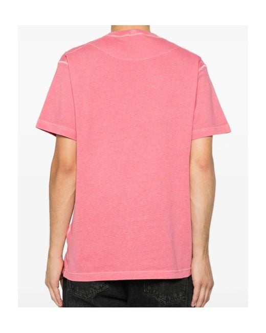 Stone Island Pink Logo Patch Crewneck T-Shirt for men