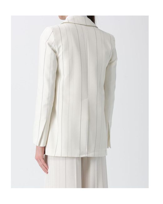 Semicouture White Pinstriped Single-Breasted Blazer