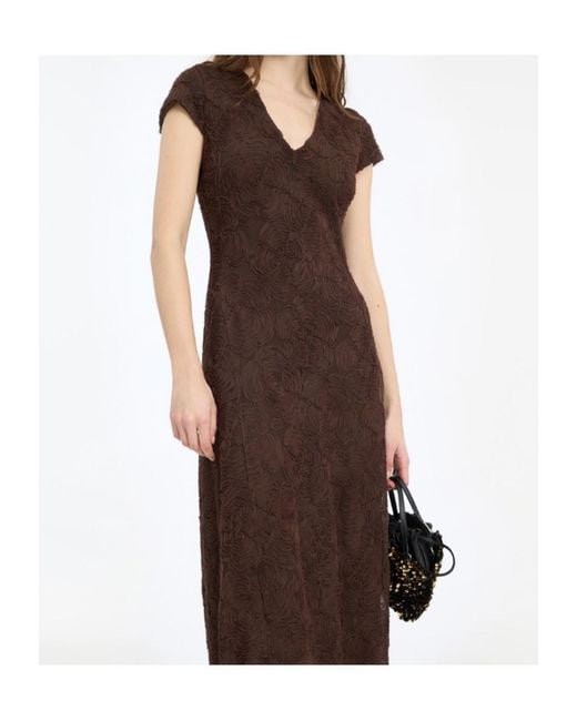 ROTATE BIRGER CHRISTENSEN Brown Flower-Mesh Sleeveless Maxi Dress Dark