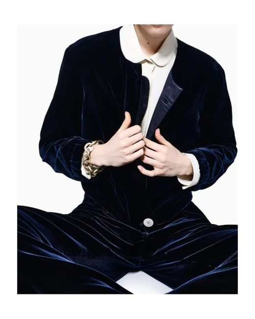Giorgio Armani Blue Velvet Straight-Leg Pants