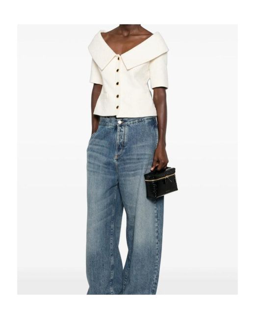 Alessandra Rich White Off-Shoulder Button-Up Jacket