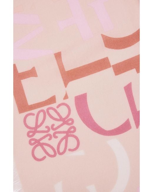 Loewe Pink Logo-Pattern Frayed Edge Scarf