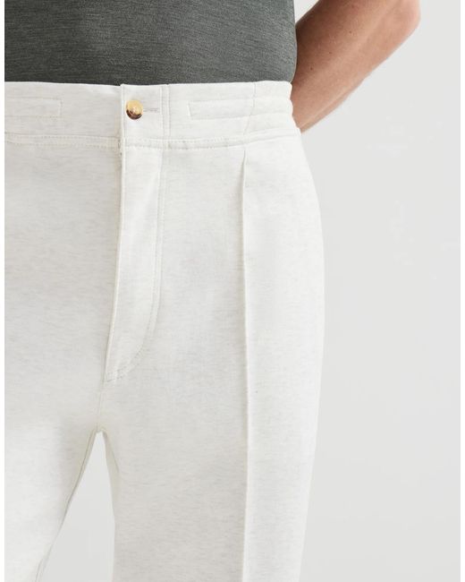 Brunello Cucinelli White Techno Cotton French Terry Double Cloth Trousers for men