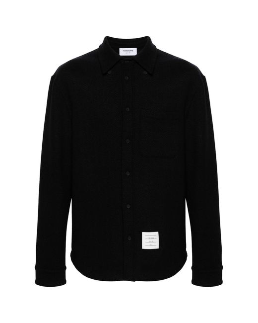 Thom Browne Black Herringbone Button-Up Overshirt for men
