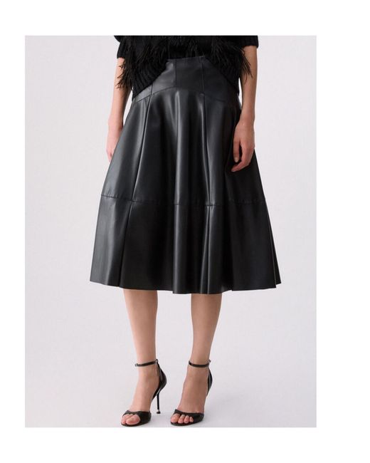 Liu Jo Black Coated Fabric Midi Skirt