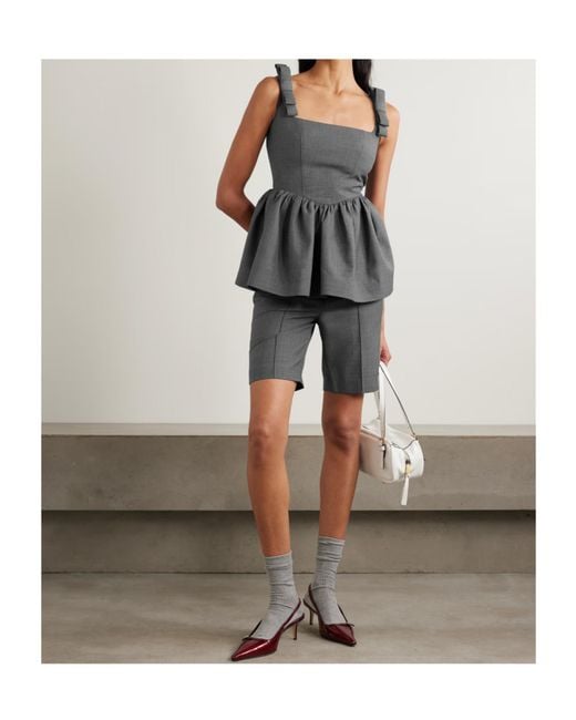 ShuShu/Tong Gray Bow-Decorated Woven Ruffle Top