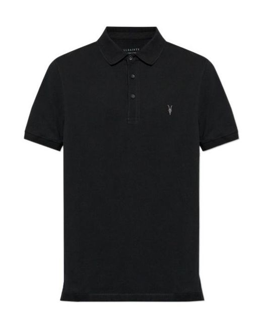 AllSaints Black Signature Embroidered Polo Shirt for men