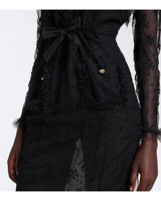 Alessandra Rich Black Bow-Detail Lace Maxi Dress