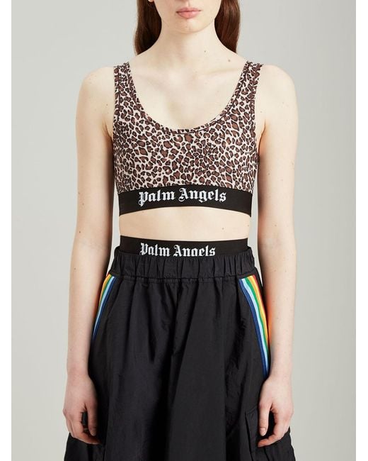 Palm Angels Gray Leopard Print Sports Bra