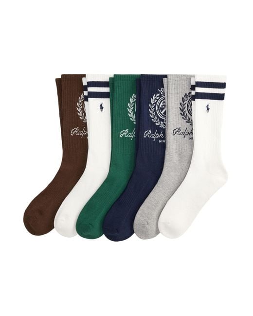 Polo Ralph Lauren Green 6 Pack Crest Crew Socks for men