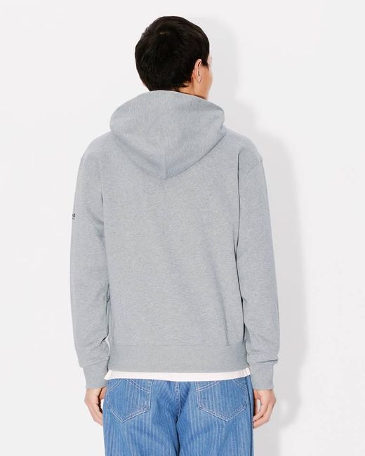 KENZO Gray Boke Flower Embroidered Zipped Hoodie for men