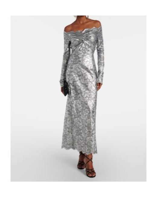 Rabanne Gray Metallic-Effect Lace Maxi Dress