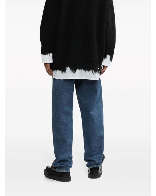 MM6 by Maison Margiela Blue Logo-Patch Panelled Straight-Leg Jeans