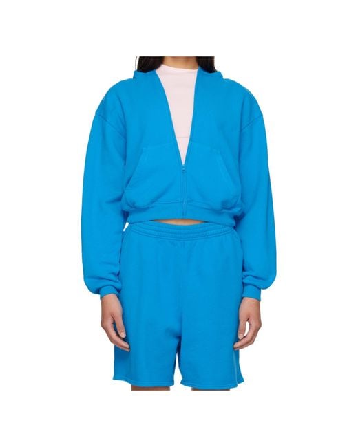 Skims Blue French-Style Terry Cloth Zip-Up Hoodie