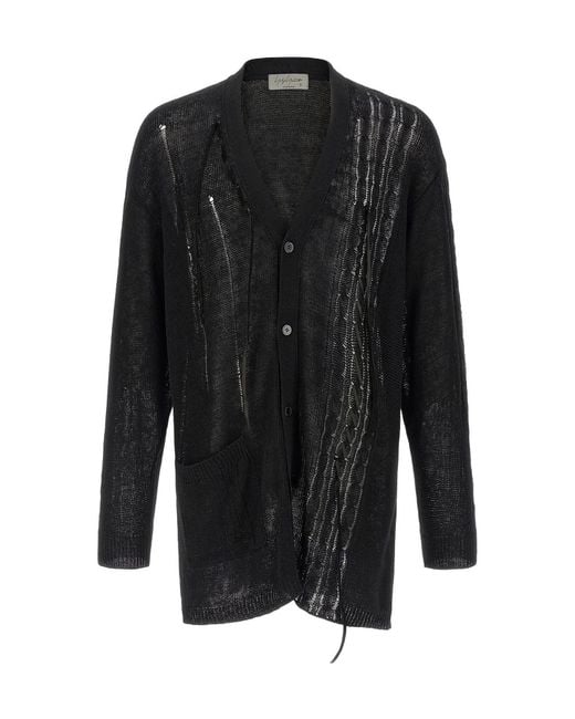 Yohji Yamamoto Black Lace-Up Oversized Cardigan for men