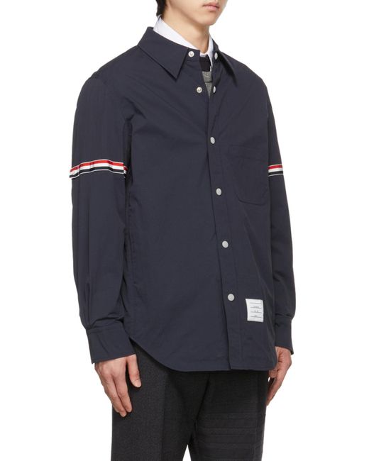 Thom Browne Blue Snap Front Over Shirt Jacket for men