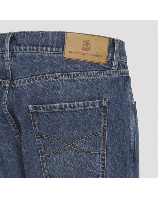 Brunello Cucinelli Blue Logo Patch Mid-Rise Jeans for men