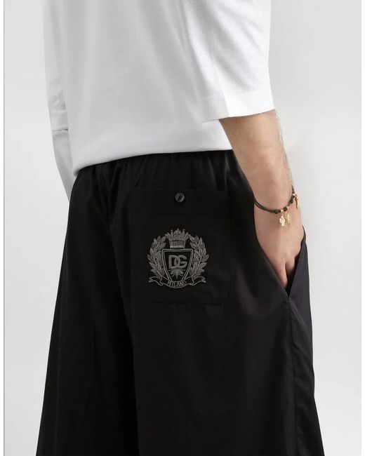 Dolce & Gabbana Black Heraldic Patch Elastic Waist Shorts for men