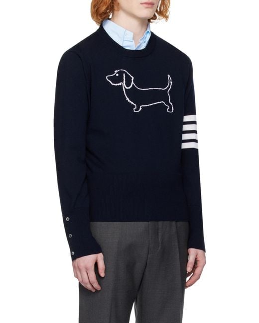 Thom Browne Blue 4-Bar Stripe Crewneck Jumper for men