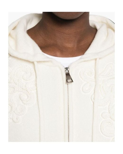 ERMANNO FIRENZE White Floral-Embroidered Open-Knit Hoodie