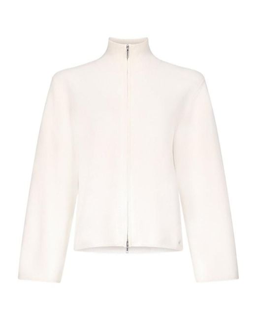 Loulou de Saison White Gabi Zip-Up Knitted Sweater