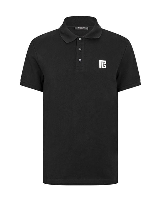 Balmain Black Classic Solid Color Polo Short Sleeve for men