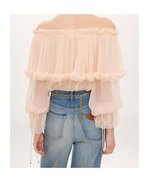 Chloé White Chloé Off-The-Shoulder Puff-Sleeved Top