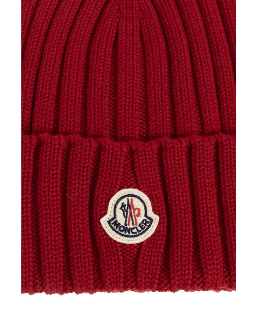 Moncler Red Ribbed Knit Hat