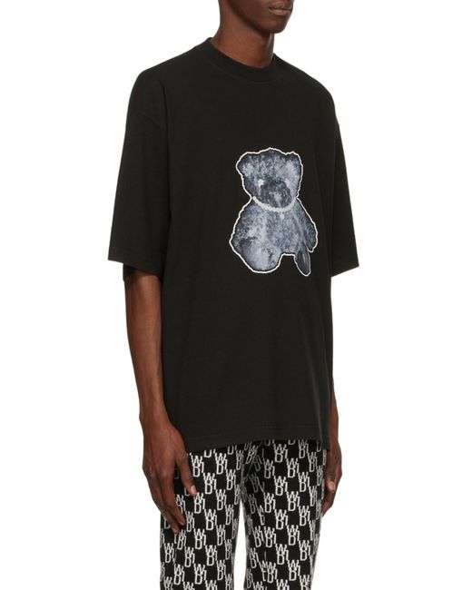 we11done Gray Teddy Bear-Print Cotton T-Shirt for men