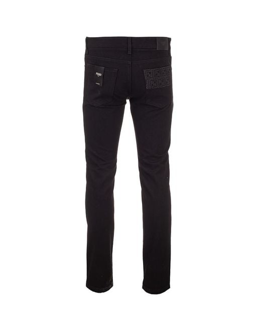 Fendi Blue Logo Patch Ff Slim-Fit Jeans for men