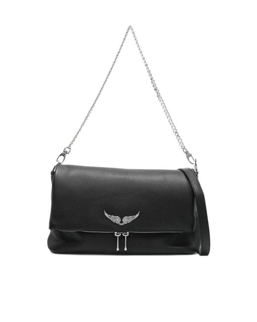 Zadig & Voltaire Black Rock Crystal-Wing Shoulder Bag