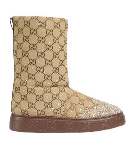 Gucci Brown Monogrammed Embellished Boots