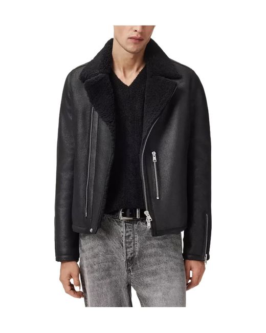 AllSaints Black Correz Zip-Fastening Jacket for men