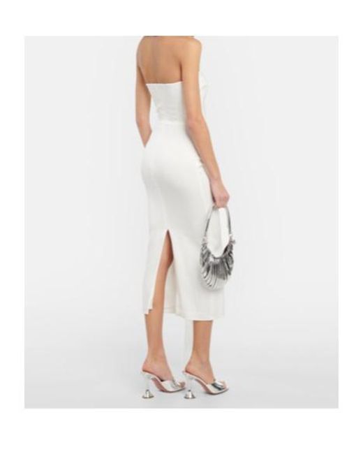 Alex Perry White Bridal Draped Strapless Crepe Midi Dress