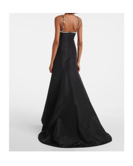 Monique Lhuillier Black Tumpet Embellished Silk Gown