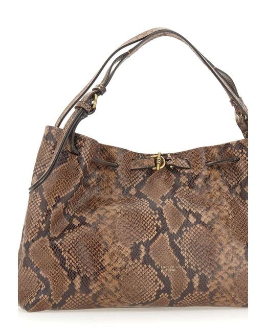 Gianni Chiarini Brown Mimi Python-Effect Leather Shoulder Bag