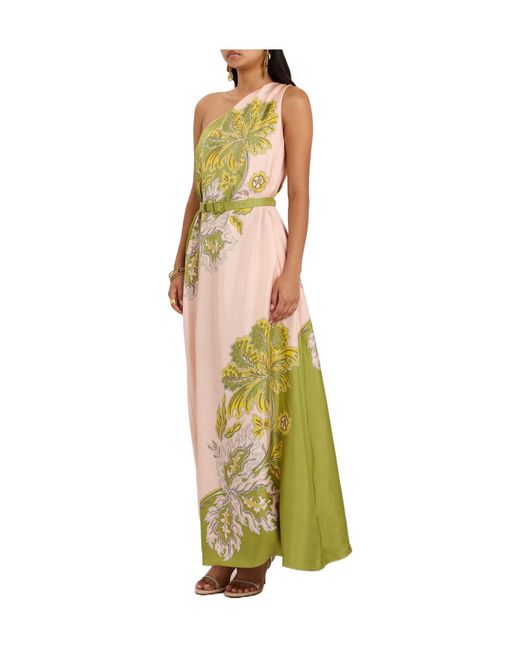 LaDoubleJ Metallic Roy Printed Belted Silk Maxi Dress