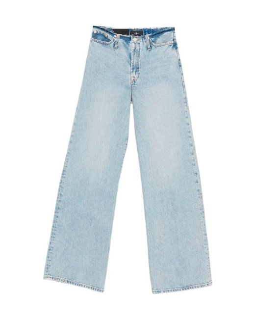 7 For All Mankind Blue Frayed-Detail Five-Pockets Jeans