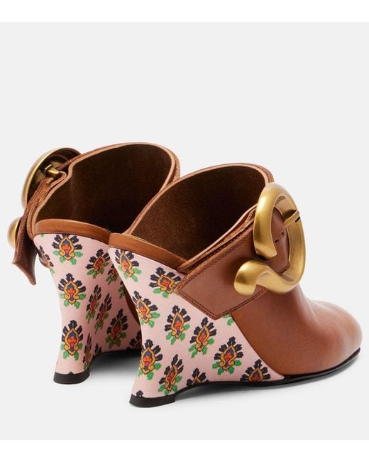 Etro Brown Sabot Leather Wedge Mules